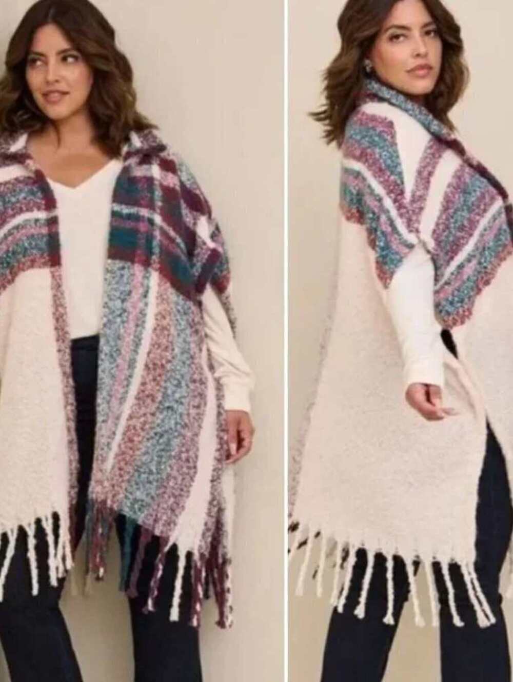Torrid Cold-Weather Berry Plaid Sleveless Ruana Vest Wrap Shawl  - O/S NWT